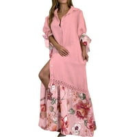 Ženska haljina cvjetni print vrat na pola rukava split gumb up party maxi haljina za žene