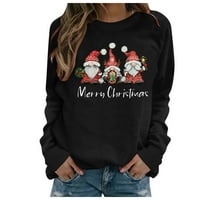 Kakina s ženskim jeseni božićni print dugih rukava duge pulover pulover crni, xxl