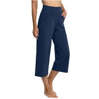 Amidoa Capri pantalone za žene široka noga čvrsta boja obrezane pantalone udobne visoke struka Capris