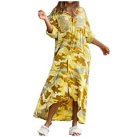 Haljine za ženske ležerne print dugi džepni ljuljački maxi haljina žuta s