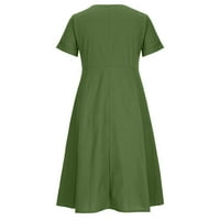 Kliplyki Clearians Odražaj haljina za žene V-izrez Čvrsta kratkog rukava džep pamučna posteljina haljina