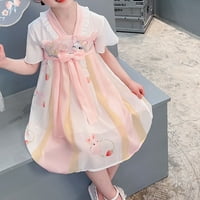 Toddlers Girls Baby Hanfu haljina kratki rukav ljetni novi simpatični crtani uzorak vez haljina Dječja