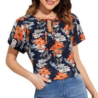 Majice za ženske modne vrhove Košulje Labave Ležerne prilike Cvjetne tiskane posade Crta kratkih rukava