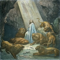 Daniel u den od lavova n. Linijsko graviranje drveta nakon Gustave Dor_. Poster Print by