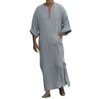 Labakihah majica za muškarce Muške casual modne pamučne posteljine V izrez dugi rukav rub jakna Top nebo plave s