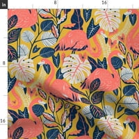 Pamuk Saten Stolcloth, 70 108 - Coral Flamingo Color Tropical senf Gold Ljeto Plaža Palms Monstera Postrojenje Ispiši posteljinu po mjeri kašika