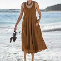 Ženske haljine Ženske pamučne platnene platnene haljine od plaže na plaži od pune boje bez rukava za
