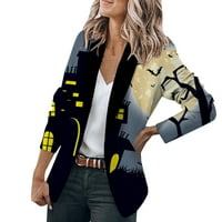 Ženski blejler casual s dugim rukavima otvorena prednja ličnost Print radne radne kancelarijske jakne