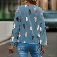 Bluze za žene Print Color V izrez Bluza s dugim rukavima Šifon Ležerne modne majice Vrhovi ženskih vrhova