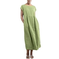 Ljetne haljine za žene Pamučna posteljina Crewneck bez rukava puna boja casual plus veličina maxi duga
