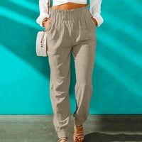 Ženske konusne hlače pamučne posteljine nacrtaju nazad elastične strugove hlače casual pantalone sa