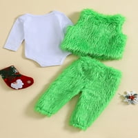 Beba koja je ukrala božićnu odjeću za dijete dječak dječaka Božić Cosplay outfit Romper Green Furry Hlače prsluci set odjeće