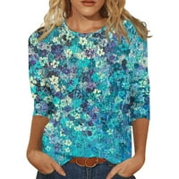 Tking Fashion Womens Ljetni rukav Crewneck Ispiši vrhove Ležerne prilivne majice Bluza Sky Blue 2xl
