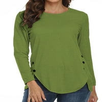 Ženska majica Crew vrat Ležerne košulje dugih rukava Tunts Ležerne prilike za zimske bluze Ležerne prilike za zimske majice Green XXL