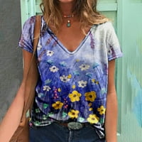Caveitl casual vrhovi za žene Trendy, ženske kratke majice s kratkim rukavima s V-izrezom cvjetne tiskane