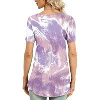 Ženske ljetne kratke majice kratkih rukava s kratkim vratom Pleted Print Flowy Tunic vrhovi za gamaše Light Purple S