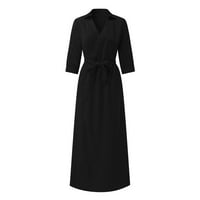 Maxi haljine za žene čista boja V-izrez za vitko tijelo zamotavanje crne haljine