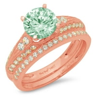 1. CT sjajan okrugli rez simulirani zeleni dijamant 18k Rose Gold Solitaire sa akcentima Bridal Set SZ 4