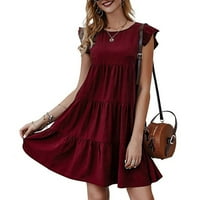 Ženska ljetna čvrsta boja CrewNeck suknja čipka od čipke suknja nagledne velike haljine ženske haljine