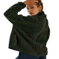 Biayxms Ženski džemper sa labavim stilom, pulover od punog boja, Pleteni pulover, vojska zelena crna
