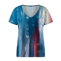 Ženski ljetni dan neovisnosti vrhovi V-izrez kratkih rukava Grafički otisci majice bluza plava l