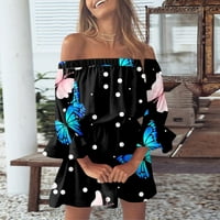 Tking modni ženski ljetni povremeni ležerni leptir, tanki s ramena haljina ruffle rukava mini plaža