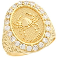 Jackani 14k žuti zlatni zodijak rak oval halo bijeli cz Muški teški prsten