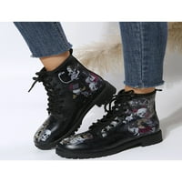 Žene protiv klizanja lagane zimske cipele cvjetno smalolno-teleći čizme čipke za gležnjeve čizme crna