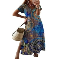 Paille žene sandress cvjetne turnesne haljine V izrez haljina casual beach blue 2xl