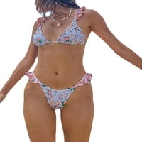 Nituyy ženski ljetni cvjetni print ruffles remen bikini setovi bez rukava bez leđa za zavoj bikini set