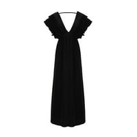 Haljina za žene, žene plus veličine čvrstog vintage let ruka za lepršavu šuplju V-izrez dugačka haljina