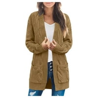 Advoicd Ženski kabel pleteni Klintni džemperi Otvoreni prednji dugi rukav zima držite jakne sa kapuljačom