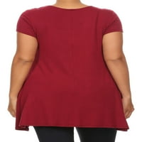 Žene plus veličine kratkih rukava Čvrsti džep asimetrični tunički pletenje Top Tee majica Maroon XL