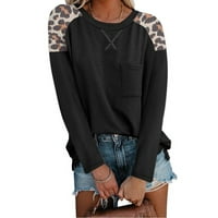 Ženska Leopard Stitch Moda Obrezana duga rukava O-izrez Louse bluza TOP HOT6SL4869360