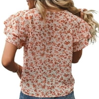 Bomotoo ženska majica ruffle chiffon tops kratki rukav tunik bluza labava majica plaža ružičasta L