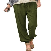 Enjiwell Ženske elastične strugove pantalone sa čvrstim bojama Casual chino hlače sa džepovima
