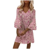 Haljine za žene V-izrez mini mini mini casual ljetna haljina s dugim rukavima ružičasta m