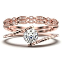 Solitaire Carat Round Cut Diamond Moissine Jedinstveni zaručni prsten, Klasični vjenčani prsten, dva podudarna traka u 10K pućim ružičastom zlatnim opsegom, poklon za nju, obećavaju prsten, obljetni prsten, TRIO PING SET