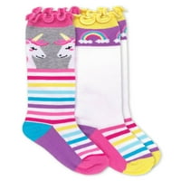 Jefferies Socks Girl jednorog Rainbow Stripe koljena Visoka čarapa Pair Pack
