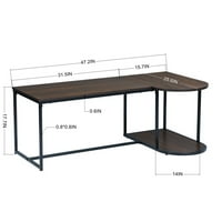 2-nivoski gnijezdni stol s metalnim okvirom, 47,2 '' pravokutni bočni stol sa drvenim zrnama Vrhom,