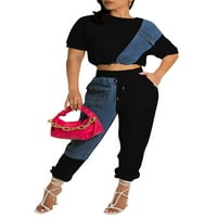 Žene Ležerne prilike dvodijelne odjeće postavljene rupe s kratkim rukavima, hlače s elastičnim strukom visokih struka