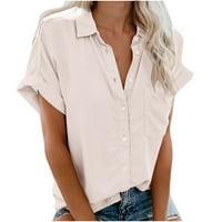 Cherella Woman kauzalni gumb dolje čvrsta bluza kratka majica kratkih rukava ljetni vrhovi Khaki, XXXL
