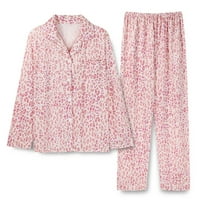 Wyongtao Pajamas ženska dugmeta za spavanje s dugim rukavima dolje PJ setovi ispisa meka loungewear pidžama set za žene, ružičasta xxl