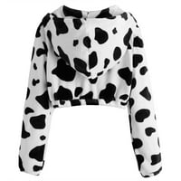 Ženska krava štampana pulover dugih rukava s kapuljačom s kapuljačom slatka bluza Žene visoke majice dugih rukava, xxxxxl