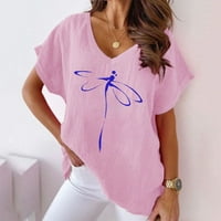 USMIXI ženski vrhovi modne labave fit prozračne pamučne platnene majice Ljeto casual dragonfly print