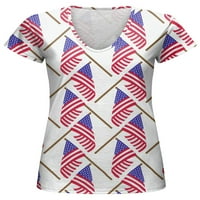 GLONME dame majica kratki rukav ljetni vrhovi V izrez majica plaža casual pulover meka američka zastava