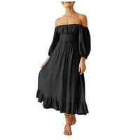 Ženske haljine Čvrsti kvadratni dekolte A-line Srednja rukavska ljetna haljina crna m