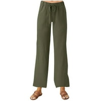 Mrigtriles ženske modne čvrste boje pamučne posteljine elastične strugove casual labave obrezane hlače l