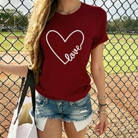Žene T majice Loove Fit Love Heart Print Okrugli vrat Kratki rukav za slobodno vrijeme Tee Fashion Top Bluza