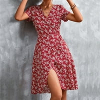 Plus veličina haljine Flowy haljina casual v izrez kratki rukav labav majica haljina ljetna baš za odmor